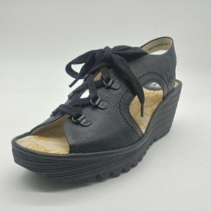 FLY London Womans Mousse Lace Up Wedge Sandals NEW